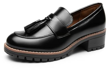 DREAM PAIRS Dam Chunky Loafers Business vardagsskor, Svart-pu, 40.5 EU