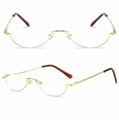 BILIZA Lunettes de lecture demi-lune en métal, lunettes de lecture demi-monture, lunettes semi-sans monture en métal, lecteurs d'ordinateur de mode (Couleur : Or, Taille : 1.0X)