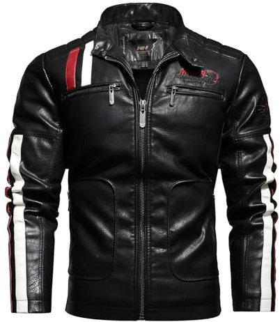 Blouson Moto Homme Veste Cuir Homme Blouson Cuir Moto pour Homme Coupe-vent et Imperméable Plusieurs Poches en Similicuir PU Veste (Noir,L)
