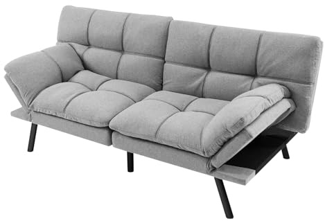 RELAX4LIFE Divano Futon Letto Convertibile con Schienale e Braccioli Regolabili, Gambe in Metallo, Schienale Suddiviso per Piccoli Spazi Abitativi (Grigio)