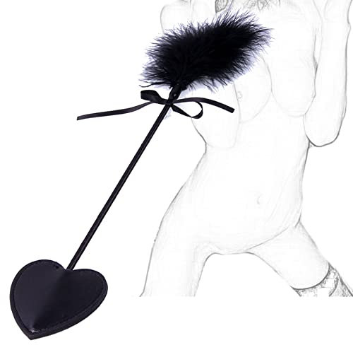 Whip SM Flogger érotique avec chatouilleur de plumes de luxe et pagaie en cuir en forme de cœur, bondage BDSM, fessée, plumes de clitoris, chatouilleur de flirt, jeu de rôle érotique, jouet sexuel(Siz