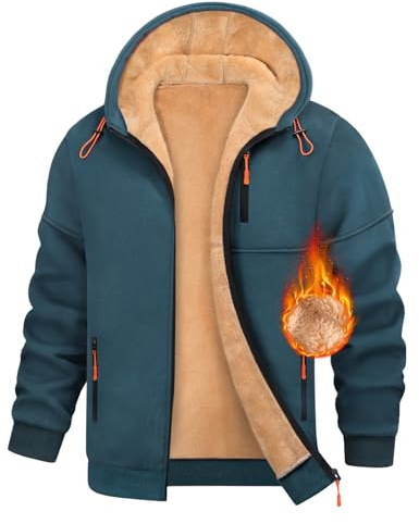 Vijamiy Mens Hoodie Fleece Lined Hoodies Zip Up Mens Fleece Jackets Full Zip Thermal Long Sleeve Thick Warm Coats Autumn Winter Hooded Drawstring Sweatshirt with Pockets(Blue,M)