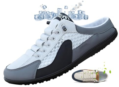 ZPLMIDE Nuove Pantofole Estive da Uomo, 2025, Scarpe Sportive Casual, Mules Senza Retro e Slip-on, Leggere, Traspiranti, in Maglia, Bianco/grigio , 43 EU