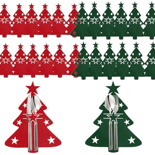 24 Portaposate per Albero di Natale,Decorazione Della Tavola di Natale,Addobbi Natalizi per la Tavola,Portaposate in Feltro Natalizio,Decorazione Natalizia,per la Tavola Delle Feste Decor Natalizia