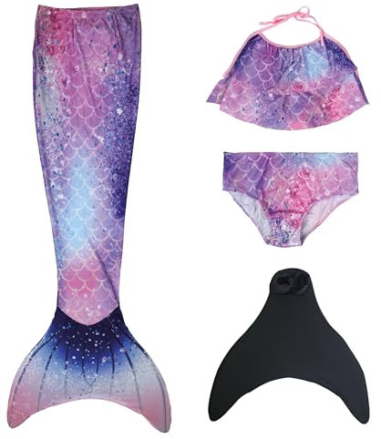 MYLILY | Meerjungfrauenflosse Kinder | Mermaid Tail | Monoflosse Mädchen | Flosse Meerjungfrau Mädchen | Set aus Flosse und Bikini | Blue Sky (122/128)