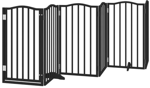 vidaXL Hundgrind med dörr vikbar 6 paneler svart 300 cm poppel, husdjursgrind, hundgrind för trappor, valpgrind för trappor