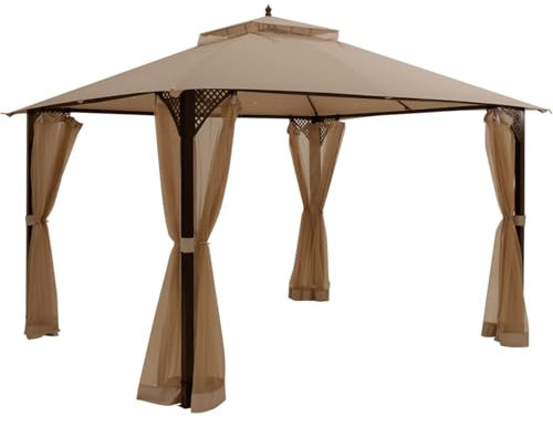 TANGZON Gazebo Replacement Cover, 3x3.7m Waterproof Patio Canopy Tent Top with Air Vent & Drainage Holes, 2-Tier Replacement Roof Canopy Sun Awning Shelters for Garden Patio (TOP COVER ONLY) (Brown)