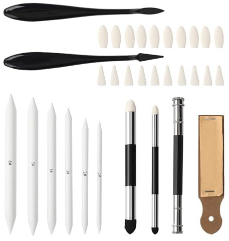 32 Pcs Blending Stumps Set，Sketch Drawing Stumps Pencils Tools Blending Sponge Pen Sketch Wiper with 20 Pcs Sponge Heads for School Students Artists Supplies