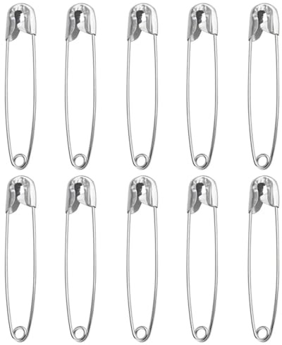 10 Pack 55mm Large Nickel-Plated Steel Safety Pins, Heavy-Duty Pins for Clothes Sewing Hemming, Arts Crafts & DIY Jewellery Making