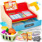Kinderkasse Holz-Registrierkasse mit Scanner & Sound für Kinder 3-5 Jahre, Spielzeug Kasse mit Scanner/Spielgeld/Münzen/EC-Karte/Einkaufskorb/Zubehör, kaufladen zubehör Idee (Blaue)