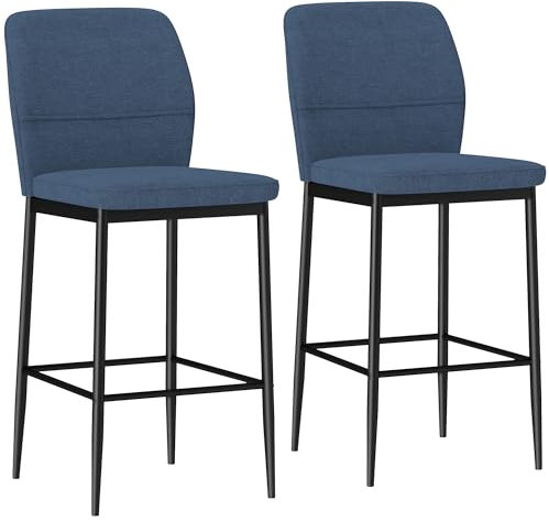 HOMCOM Juego de 2 Taburetes de Bar Taburetes Altos de Cocina con Respaldo y Reposapiés Tapizado en Terciopelo Marco de Acero Taburetes Altos Modernos para Comedor Mostrador Azul