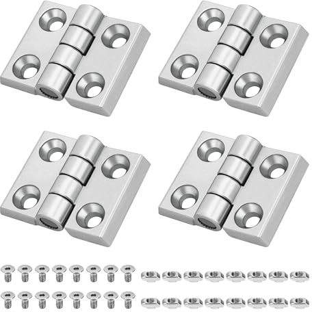 Charnière pour Profilé en Aluminium 2020, 4 Pièces Charnieres Porte Plat Pliants en Alliage de Zinc avec Rainure Vis pour Portes d'Armoires, Portes de Jardin (Argent)