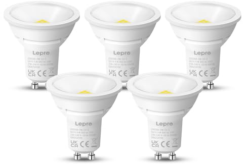 Lepro Bombilla LED GU10 8W, Blanco Frío 6500K, 800 Lumen, Lámpara LED GU10 Equivalente a 65W, Ángulo de Haz Amplio de 100°, Larga Duración y Ahorro de Energía, Paquete de 5