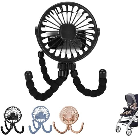 Genérico Ventilador Carrito Bebe, Ventilador Portátil De Clip Para Cochecito, Ventiladors Recargable De Mano Con 3 Velocidades Viento Y Cabezal Giratorio 360°, Para Cochecito Silla Paseo Coche(A)