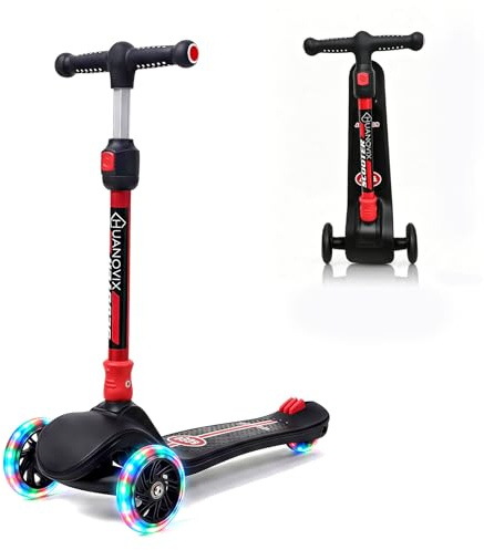 Patinete infantil plegable con intermitentes, altura ajustable, tabla ancha y con freno, patinete plegable para niños y niñas a partir de 3 años