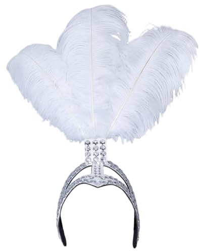 AwnsIMfreien Bandeaux à plumes pour femme, bandeaux à plumes pour femme, bandeau Showgirl des années 1920, accessoire de costume de fête Mardi Gras, blanc, bandeau