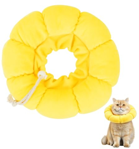 Adiwo halsmanschett katt, justerbar katthalskrage för efter operationer, solros katter halsmanschett, mjuk halsmanschett för katter, justerbar från 12–20 cm, S