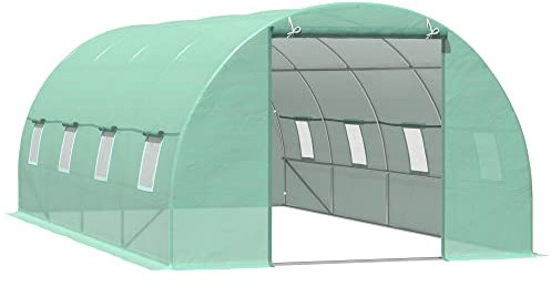 Serre de Jardin Tunnel 6L x 3l x 2H m châssis Tubulaire Acier galvanisé renforcé 2,5 cm 8 fenêtres 1 Porte Vert