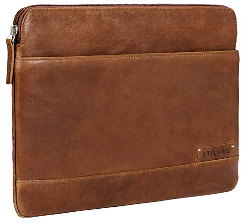 STILORD 'Robb' Vintage Leder Laptoptasche für 13,3 Zoll MacBooks MacBooktasche Universal Tablettasche bis 14 Zoll DIN A4 echtes Rindsleder, Farbe:mocca - dunkelbraun