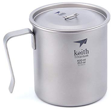 Keith 400ml/650ml Titanium Camping Cup, Ultraleicht Cup mit Griff, Single-Layer-Becher (600ml)