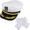 PERFETSELL Kapitänsmütze Verstellbare Marine Mütze Weiß Kapitän Mütze mit einem Paar Handschuhe Faschingskostüm Zubehör für Kinder Damen Herren Junge Karnevalsparty Motto-Party Fasching Party Karneval
