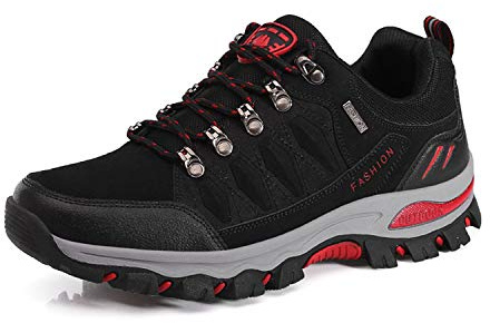 WOWEI Hiking Boots Men Outdoor Waterproof Non-Slip Lace-up Sports Trekking Shoes,98018 Black,9.5 UK