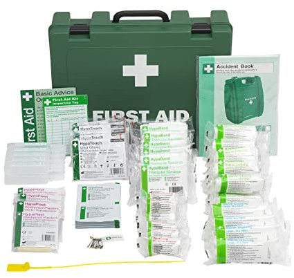 Safety First Aid Group Workplace First Aid Kit (Large 21-50 Persons) Economy HSE-Compliant with Inspection Tags, Accident Book, Wall Bracket, Extra Plasters
