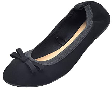 ERLINGO Ladies Roll up Shoes Foldable Ballet Flats with Bowknot Soft Sole Roll Up Ballet Pumps for Women Non Slip Fold Up Ballerina Dolly Shoes for Weddings and Parties