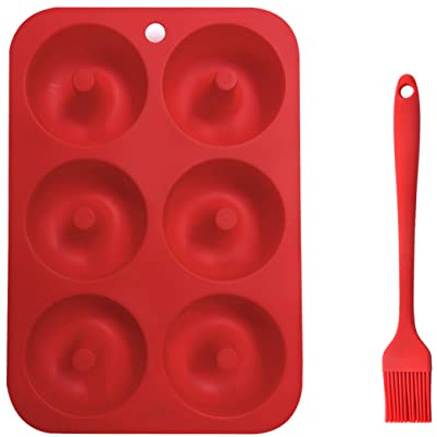 Sonfedo Moldes de Silicona para Dónut, 1 Molde de Silicona Donut, 6 Cavidades Rosquillas Antiadherentes Bandeja, para Hacer Galletas, Magdalenas, 1pc Cepillo de silicona