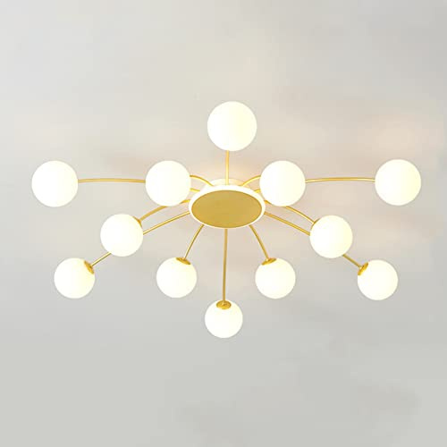 KRIPINC Sputnik ljuskrona, Sputnik taklampa, 12 lampor glob halvspolad montering taklampa, glasboll taklampa, guldljuskronor taklampor för vardagsrum, sovrum