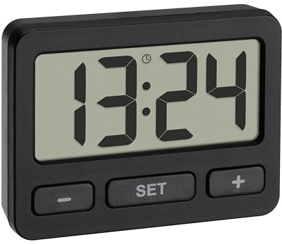 TFA Dostmann Horloge numérique Mini, 60.2035.01, pendulette de Table, Convient également pour la Voiture/Le Camping-Car, pour Les examens et Les Concours, Noir