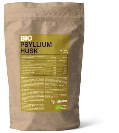 GymBeam Psillio BIO 300 g, Fibra Naturale, Adatto per i Vegani, Aiuta la Digestione e Favorisce la Perdita di Peso, Prebiotico per la Salute Intestinale