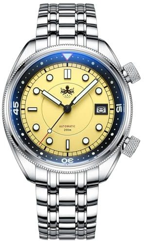 PHOIBOS Eagle Ray 200M Herren-Automatik-Taucheruhr mit Innenlünette und Doppelkrone, Pastellgelb, PY048F