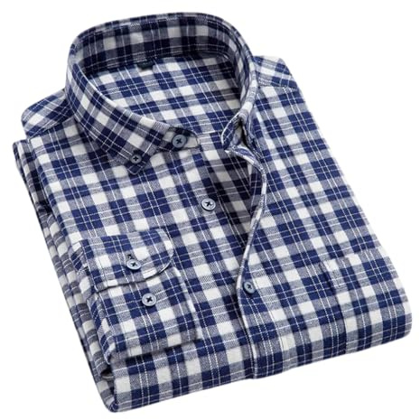 Adhdyuud Camisas de cuadros suaves para hombre, estilo casual, ajuste regular, franela de algodón, manga larga, camisa de vestir a cuadros