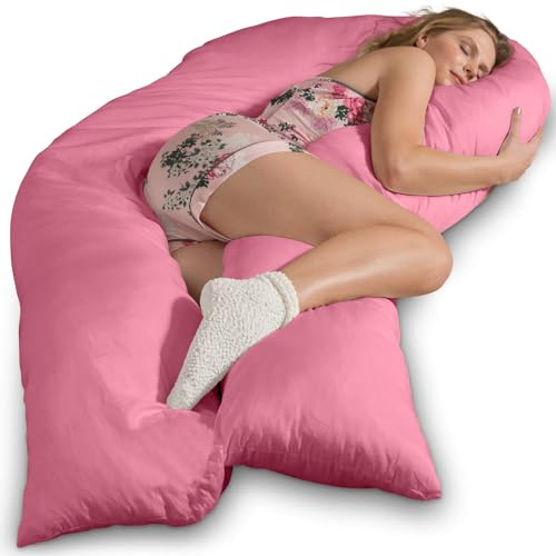 Traumreiter Seitenschläferkissen Jumbo XXL mit Bezug Baumwolle Pink I Extra hohes und langes orthopädisches Komfortkissen. Schwangerschaftskissen zum Schlafen Stillkissen Kissen. Body Pillow