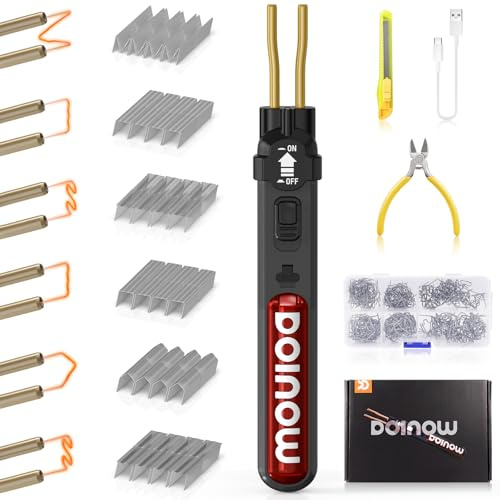 Kit de soudure plastique sans fil, 300 agrafes de soudage plastique, interrupteur marche/arrêt, chargement USB-C, soudeuse plastique pour la réparation des plastiques des pare-chocs automobiles
