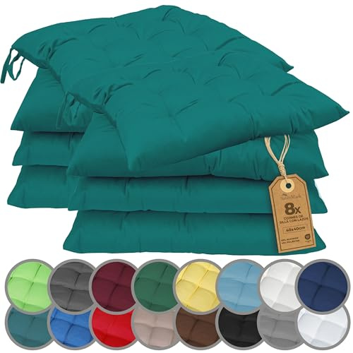 NatureMark Set 8 Cuscini per Sedie con Cordini 40x40 cm – Set di Cuscini Imbottiti per Cucina, Giardino e Interni – Colore Olio
