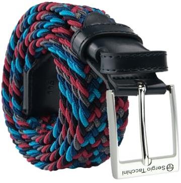 Sergio Tacchini Elastischer Geflochtener Gürtel Herren Damen, Gürtel mit Echtleder & Geschenkbox, Flechtgürtel für Jeans, Freizeit & Business