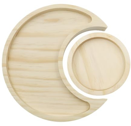 Sarini Plateau Porte-Cristal en Bois, Plateau d'ornement, Plateau décoratif en Forme de Lune et de Soleil pour Exposer des Cristaux, des Bijoux et des Ornements