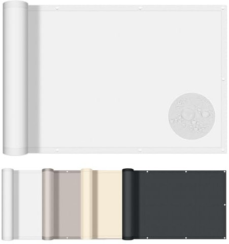AXT SHADE Frangivisto Balcone Protezione 100x300cm Impermeabile Copri Ringhiera Balcone Privacy Frangivento Protezione UV con Occhielli e Fascetta per Esterno Terrazza-Bianco