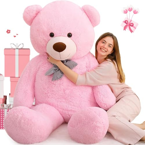 MorisMos Ours en Peluche Nounours Geant Rose 180cm,Gros Ourson Peluche Geante Teddy Bear Câlin, Cadeaux de Noël,Mignonne pour Femme Enfant Filles Amies Amoureux Anniversaire.