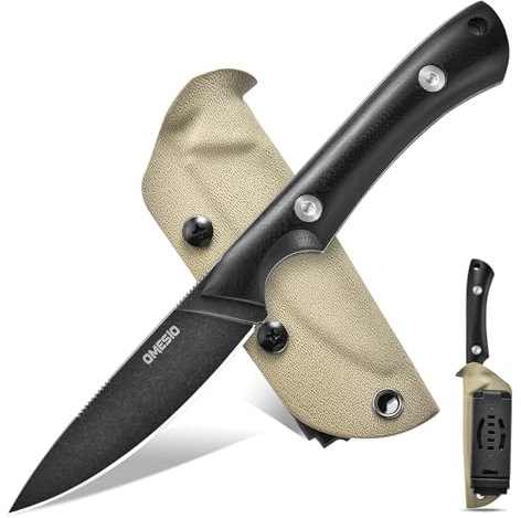 Omesio Kleines Jagdmesser Dc53 Stahl, Messer feststehende Klinge 7,3 cm 42a konform, Outdoor Messer Survival mit G10 Griff, inkl. Kydex Scheide und Geschenkbox Geeignet für Camping und Wandern