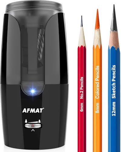 AFMAT Elektrischer Anspitzer mit Langer Spitze, Aufladbar Bleistiftspitzer mit Behälter,8-17mm Lange Bleistiftspitzen, Auto-Stop Elektrischer Spitzer für φ6-12mm Kohle Zeichen PS29