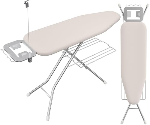 Yaheetech Ironing Board, Compact Iron Board with Cord Holder, Steam Iron Rest and Bottom Storage Tray, 9 Adjustable Heights & 3 Layer Cover, Folding Heavy Duty Ironing Board 52X14, Beige