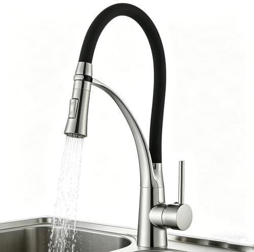 Wasserhahn Küche mit 2 Funktionen Brause Spültischarmatur Küche 360° Drehbar Flexibel Küchenamatur Mischbatterie Küche Hochdruck Gebürstetes Nickel