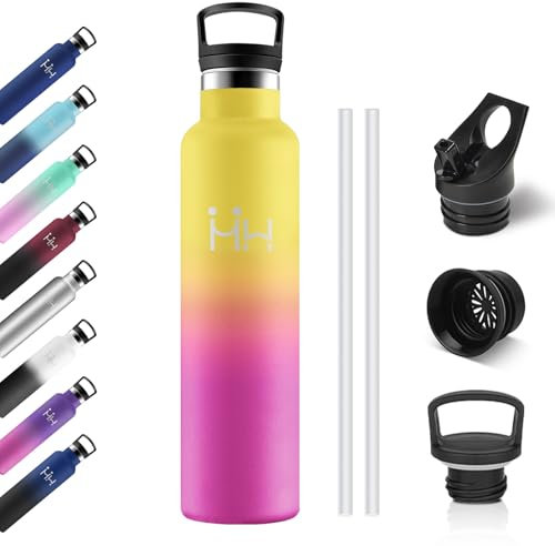 Borraccia Termica 1L, Borraccia con Cannuccia, Bottiglia Termica Riutilizzabile, a Prova di Perdite, Isolamento Doppia Parete, senza BPA, Termos per Adulto, Campeggio, Ciclismo, Lavoro, Viaggio