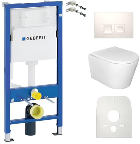Lavita WC Set: Duofix Basic Vorwandelement + Lavita Wand Tiefspül WC Versoni Weiß Spülrandlos Tornado Spülsystem + WC Sitz mit Absenkautomatik + Bedienplatte Delta 25 Weißer Knopf Komplettset