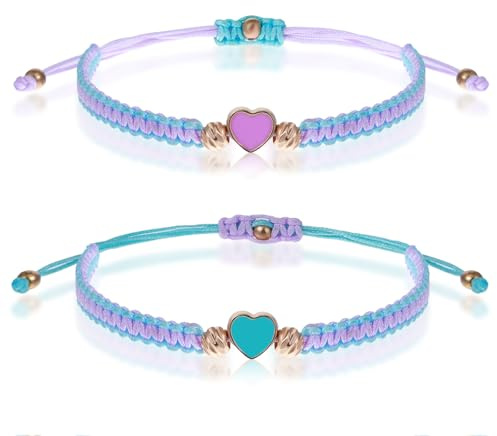 Ymapinc Girls Friendship Bracelets Set, 2pcs Matching Heart Bracelets