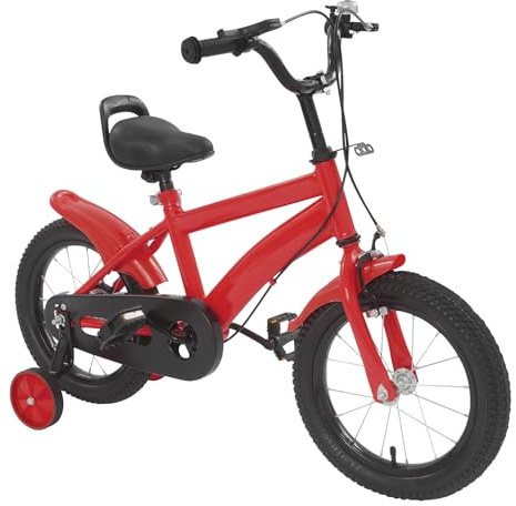 Biknltio 14 inch Kids Bike for Boys & Girls Children Bike with Stabilisers & Bell Kids Bicycle with Fenders, Beginner Bike Kids Cycle (Adjustable Seat 43-49cm; Armrest Height 66-73cm) (Red)