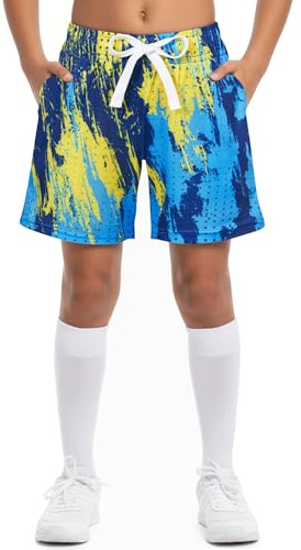 Cozople Size 12 Boys Quick Dry Basketball Shorts Retro Irregular Lines Active Shorts Stretchy Mesh Running Shorts for Biking